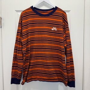 Nike SB Long Sleeve Striped T-Shirt In Navy Orange